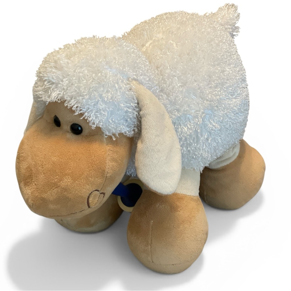 Plush Lamb Sheep Toy White Curly Fur Tan Face Soft Stuffed Animal Nursery